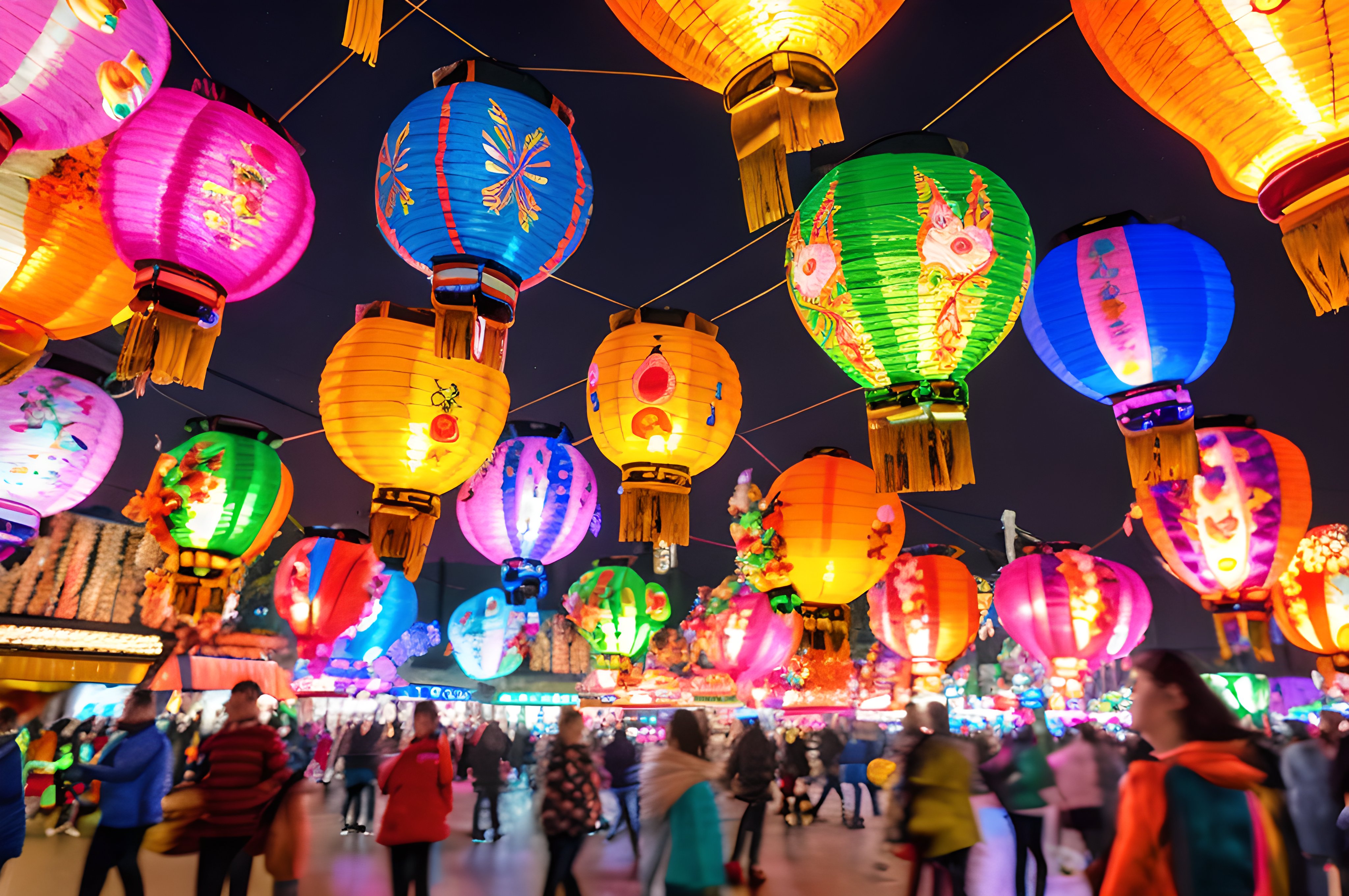 灯りに包まれた夜の祭り 
