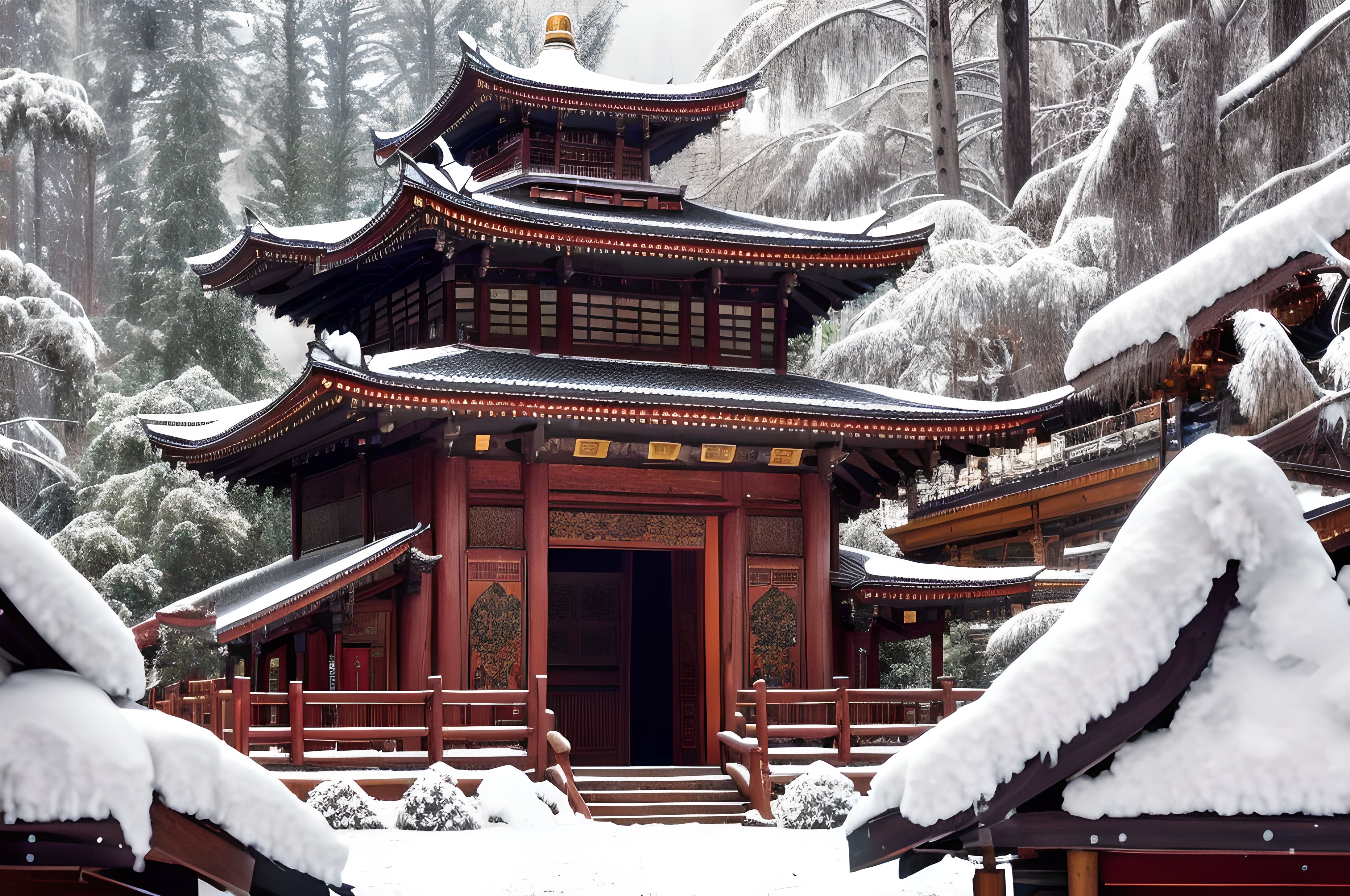 雪化粧の寺院 